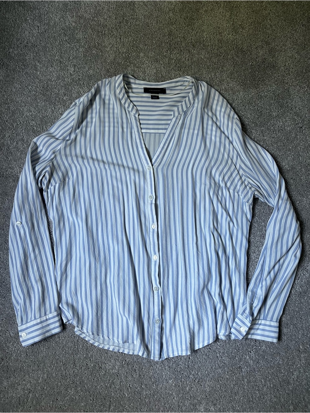 Light Blue and White Striped Button-Front Women's Top